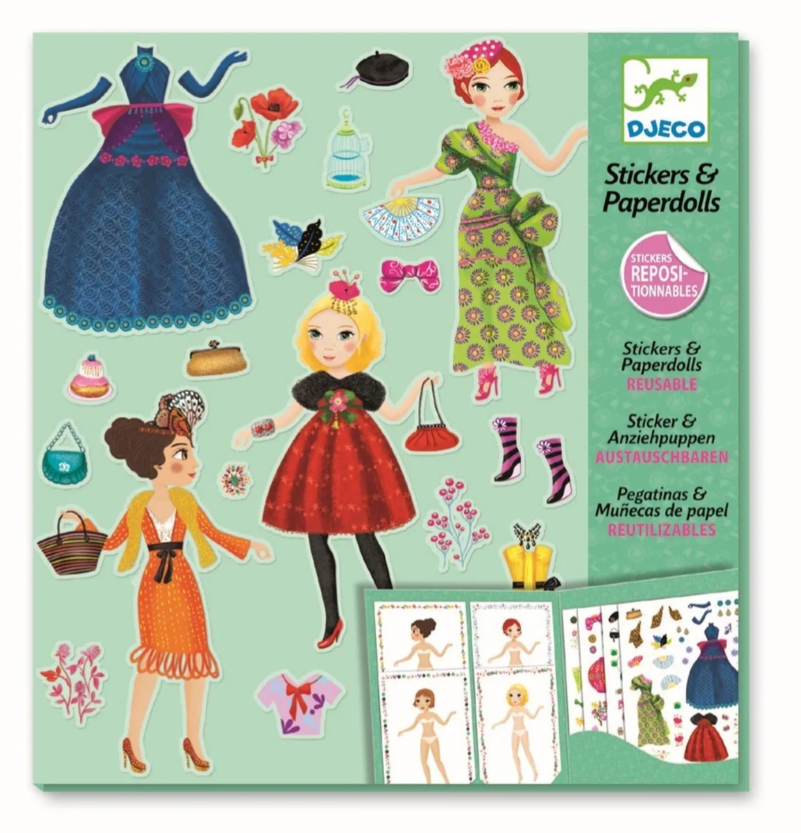 Stickerpoppen: Papieren poppen - Grote mode von Djeco in Mehrfarbig – Produktfoto