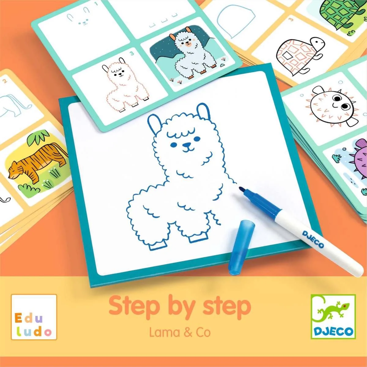 tekenpakket Step by Step Lama & Co - creatief speelgoed FSC MIX. van Djeco in Meerkleurig – productfoto