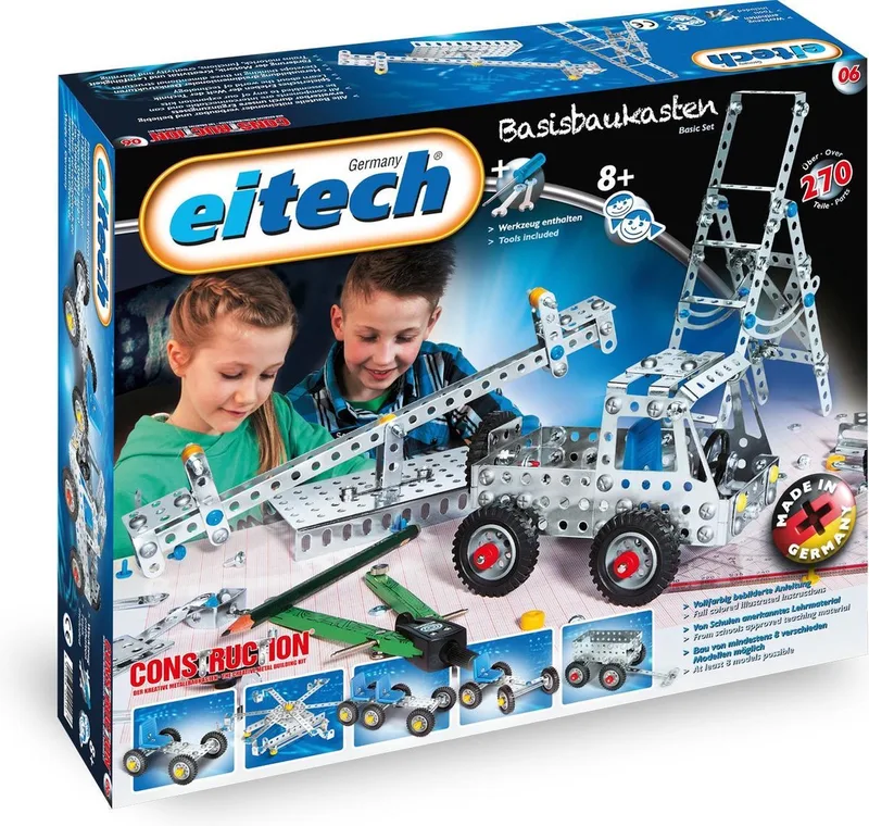 Bouwdoos – 8 Verschillende Modellen – 270-delig – Metalen Bouwpakket met Gereedschap – Constructiespeelgoed – Vanaf 8 Jaar fra Eitech i 8 Verschillende Modellen – 270-delig – produktbillede