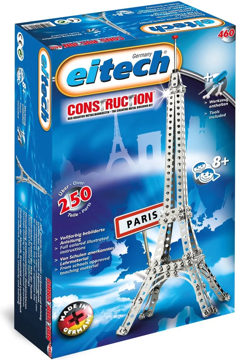 Bouwdoos – Eiffeltoren 45 cm – 250-delig – Metalen Bouwpakket met Gereedschap – Constructiespeelgoed – Vanaf 8 Jaar by Eitech in Eiffeltoren 45 cm – 250-delig – product photo
