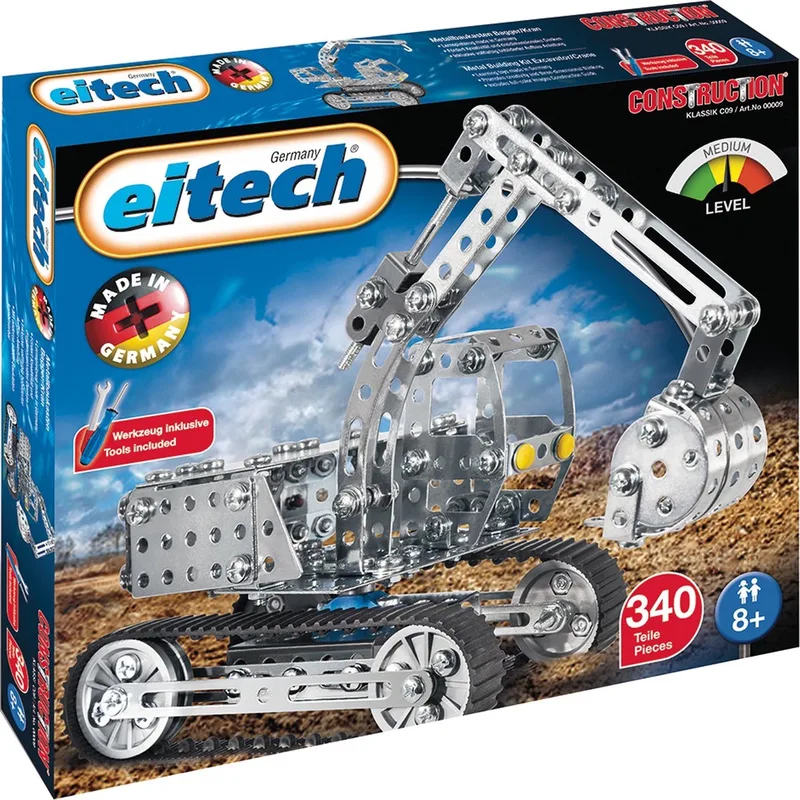 Bouwdoos – Graafmachine, Hijskraan en Takelwagen – 340-delig – Metalen Bouwpakket met Gereedschap – Constructiespeelgoed – Vanaf 8 Jaar by Eitech in Graafmachine, Hijskraan en Takelwagen – 340-delig – product photo