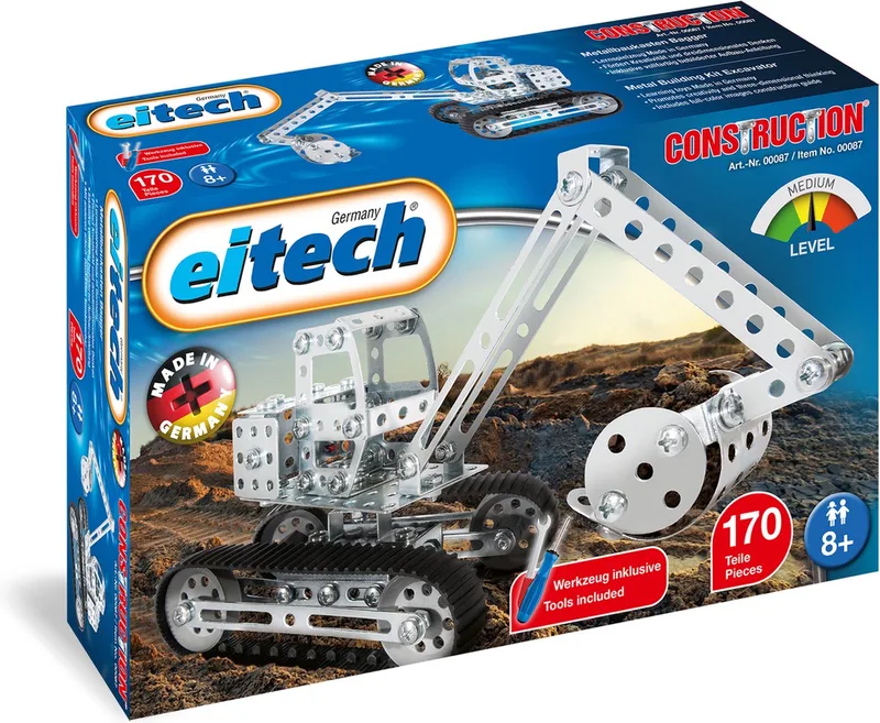 Bouwdoos – Graafmachine met Rupsbanden – 170-delig – Metalen Bouwpakket met Gereedschap – Constructiespeelgoed – Vanaf 8 Jaar by Eitech in Graafmachine met Rupsbanden – 170-delig – product photo
