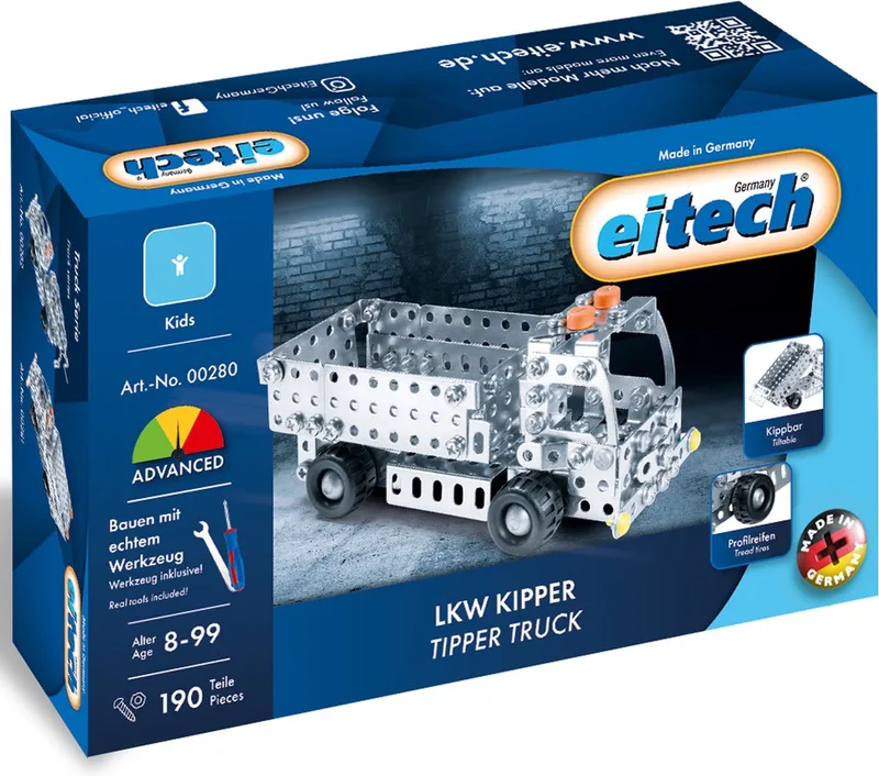 Bouwdoos – Kiepwagen – 190-delig – Metalen Bouwpakket met Gereedschap – Constructiespeelgoed – Vanaf 8 Jaar by Eitech in Kiepwagen – 190-delig – product photo
