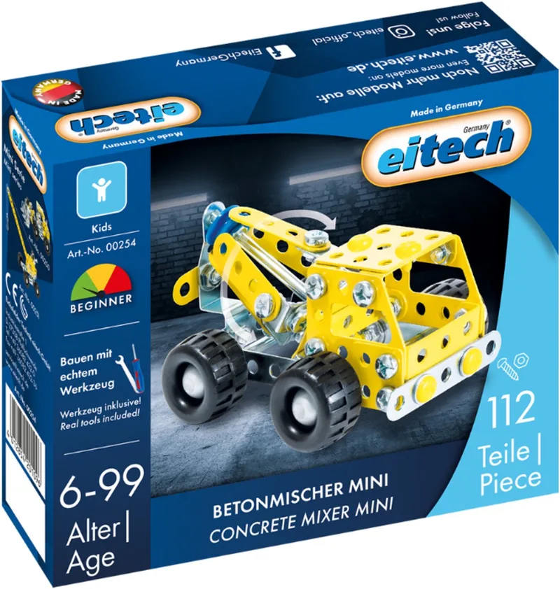 Bouwdoos – Mini Betonmixer – 112-delig – Metalen Bouwpakket met Gereedschap – Constructiespeelgoed – Vanaf 6 Jaar by Eitech in Mini Betonmixer – 112-delig – product photo