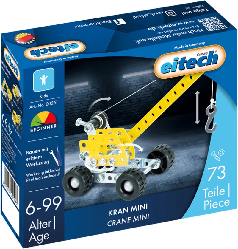 Bouwdoos – Mini Kraan – 73-delig – Metalen Bouwpakket met Gereedschap – Constructiespeelgoed – Vanaf 6 Jaar by Eitech in Mini Kraan – 73-delig – product photo