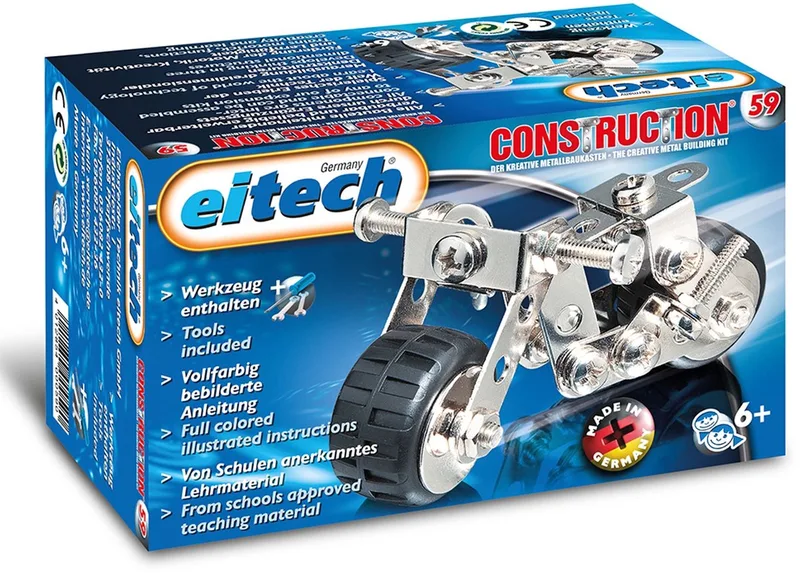 Bouwdoos – Mini Motorfiets – 75-delig – Metalen Bouwpakket met Gereedschap – Constructiespeelgoed – Vanaf 6 Jaar by Eitech in Mini Motorfiets – 75-delig – product photo