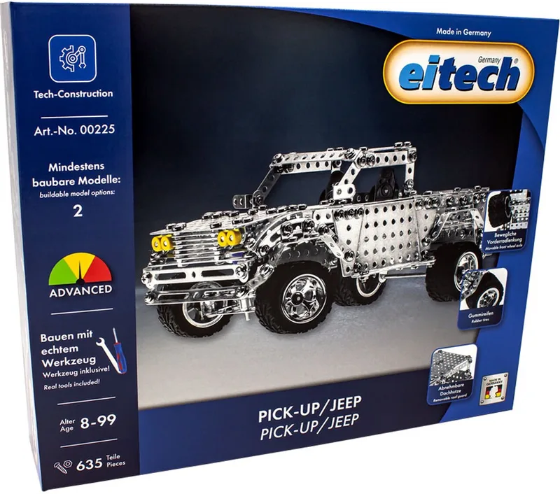 Bouwdoos – Pick-up en Jeep – 635-delig – Metalen Bouwpakket met Gereedschap – Constructiespeelgoed – Vanaf 8 Jaar by Eitech in Pick-up en Jeep – 635-delig – product photo