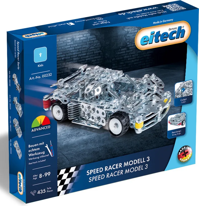 Bouwdoos – Speed Racer Model 3 – 435-delig – Metalen Bouwpakket met Gereedschap – Constructiespeelgoed – Vanaf 8 Jaar by Eitech in Speed Racer Model 3 – 435-delig – product photo