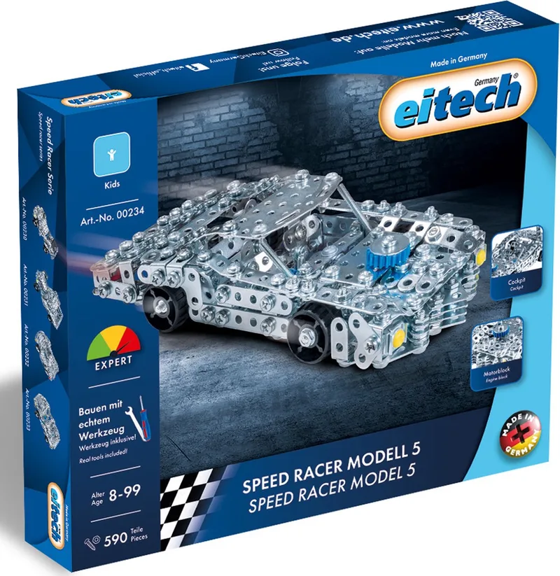 Bouwdoos – Speed Racer Model 5 – 590-delig – Metalen Bouwpakket met Gereedschap – Constructiespeelgoed – Vanaf 8 Jaar by Eitech in Speed Racer Model 5 – 590-delig – product photo