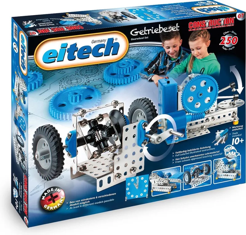 Bouwdoos – Tandwielen en Versnellingsbak – 250-delig – Metalen Bouwpakket met Motor en Gereedschap – Constructiespeelgoed – Vanaf 10 Jaar by Eitech in Tandwielen en Versnellingsbak – 250-delig – product photo