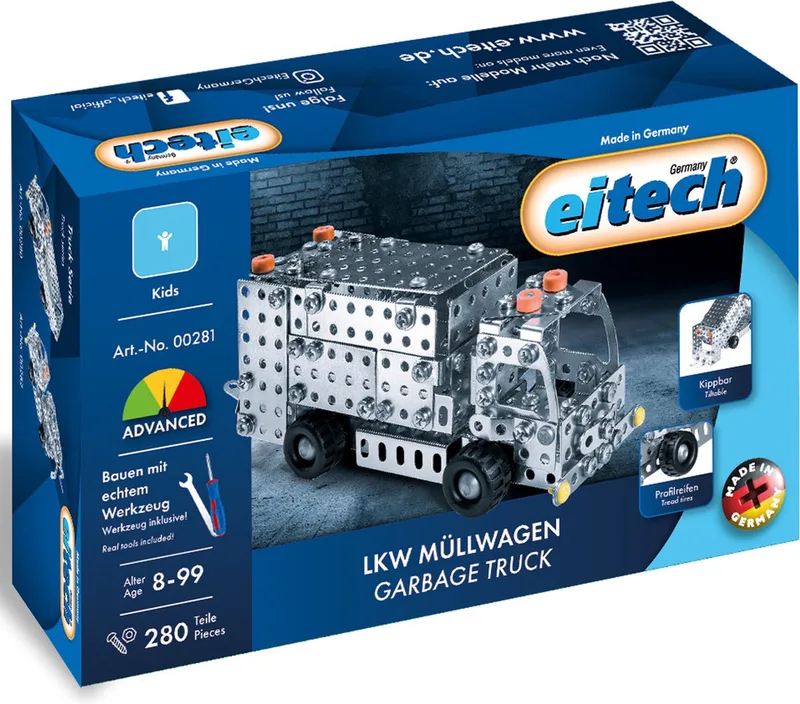 Bouwdoos – Vuilniswagen – 280-delig – Metalen Bouwpakket met Gereedschap – Constructiespeelgoed – Vanaf 8 Jaar by Eitech in Vuilniswagen – 280-delig – product photo