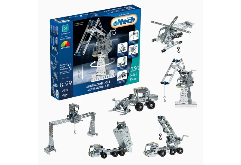 eitech Multimodell-Set 00905 Metallbaukasten, (Modellbau Spielzeug, 350 St., Bausatz für 6 Modelle), Konstruktionsspielzeug, Made in Germany fra Eitech – produktbillede