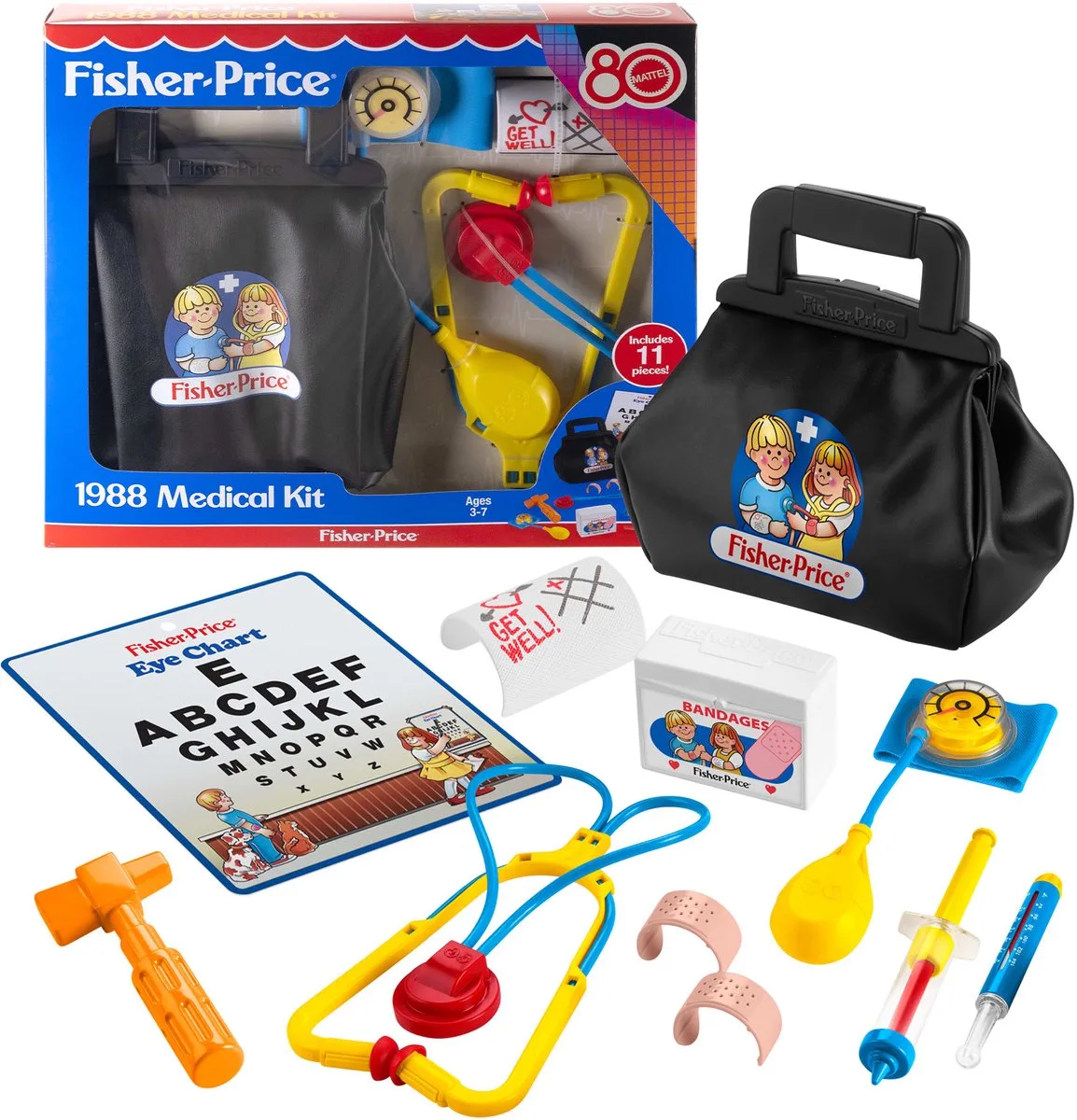Doktersset 1988 - 11-delige set voor fantasiespel - Mattel 80ste Terug in de Tijd by Fisher-Price in Black – product photo