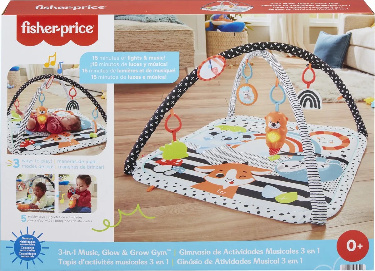 Fisher-Price Muziek Glow & Grow Gym, Baby Speelmat - Met Lichtjes en Sensorisch Speelgoed voor Pasgeborenen van Fisher-Price in 3-in-1 – productfoto