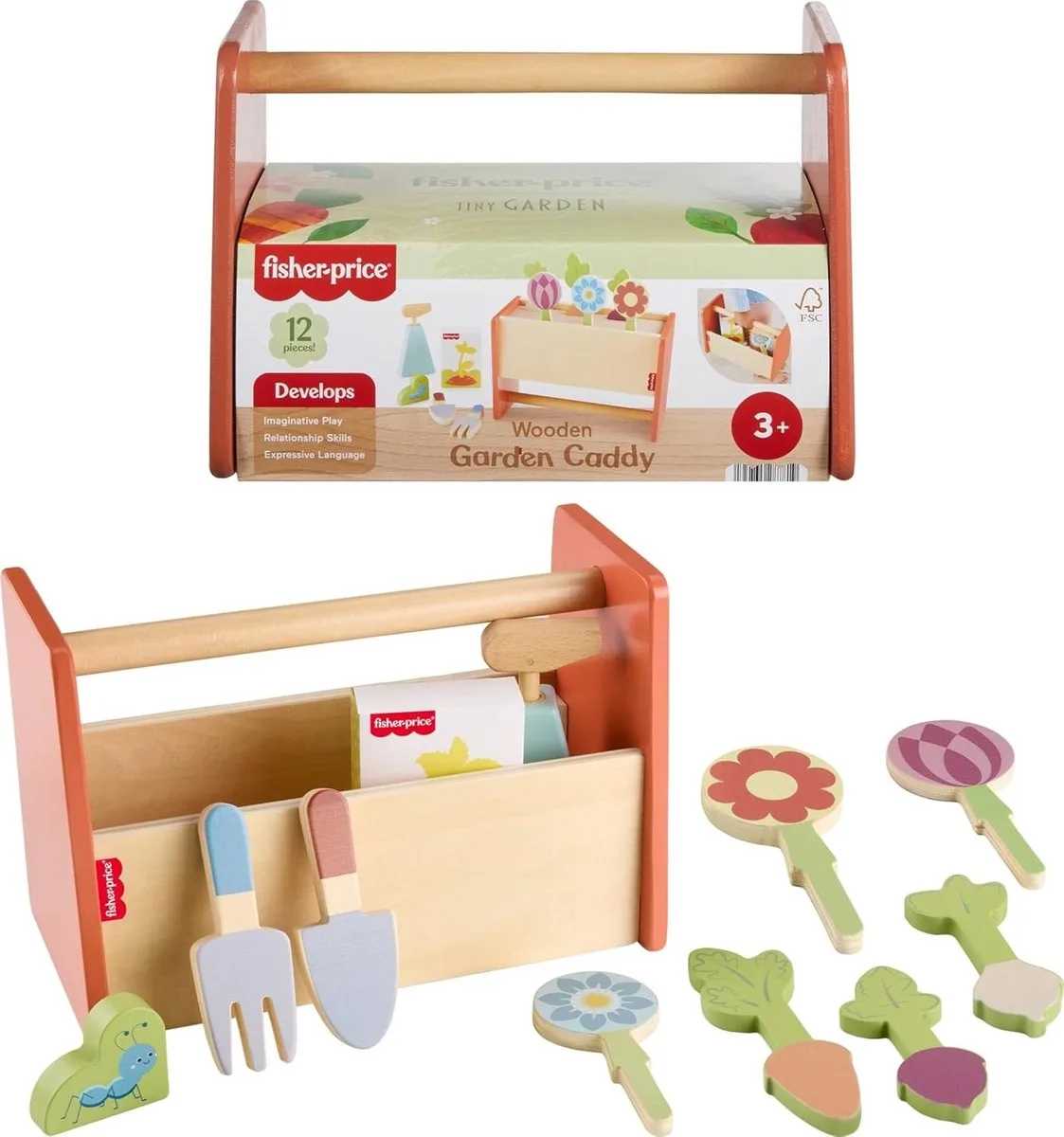 houten tuin gereedschap speelgoed set voor kinderen. by Fisher-Price – product photo