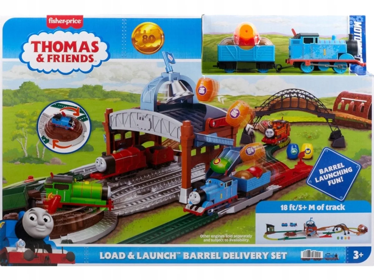 Thomas & Friends Trein - Vaten Leveren & Laden de Fisher-Price en Fisher-Price Thomas & Friends Load & Launch Barrel Delivery Set by & Classic Motorized Toy Train – photo du produit
