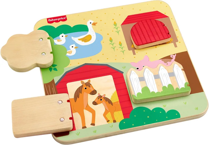 Wood Houten boerderijdieren - Activiteitenbord de Fisher-Price en Multicolore – photo du produit