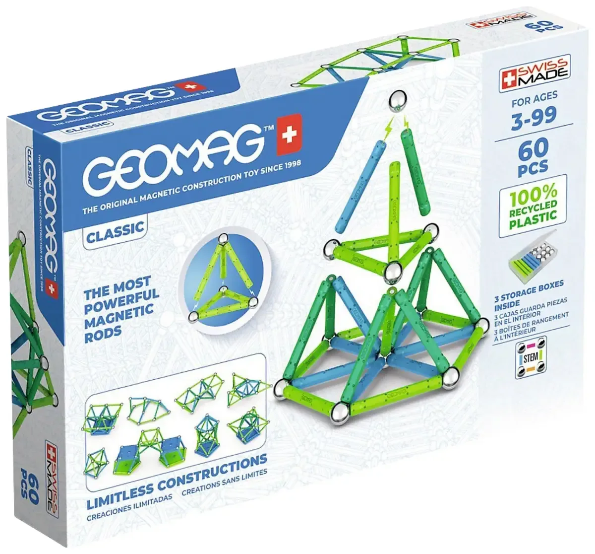 CLASSIC 272 GREEN Line - 60pcs Constructieset Constructor Aantal onderdelen: 60 Leeftijdsklasse: Vanaf 3 jaar fra Geomag – produktbillede