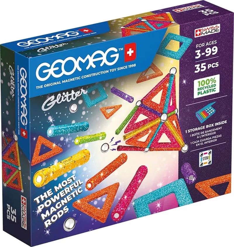 Classic Glitter Panels Recycled - Magnetisch Constructiespeelgoed met Glitterpanelen - 35-delig by Geomag in Multikleur – product photo