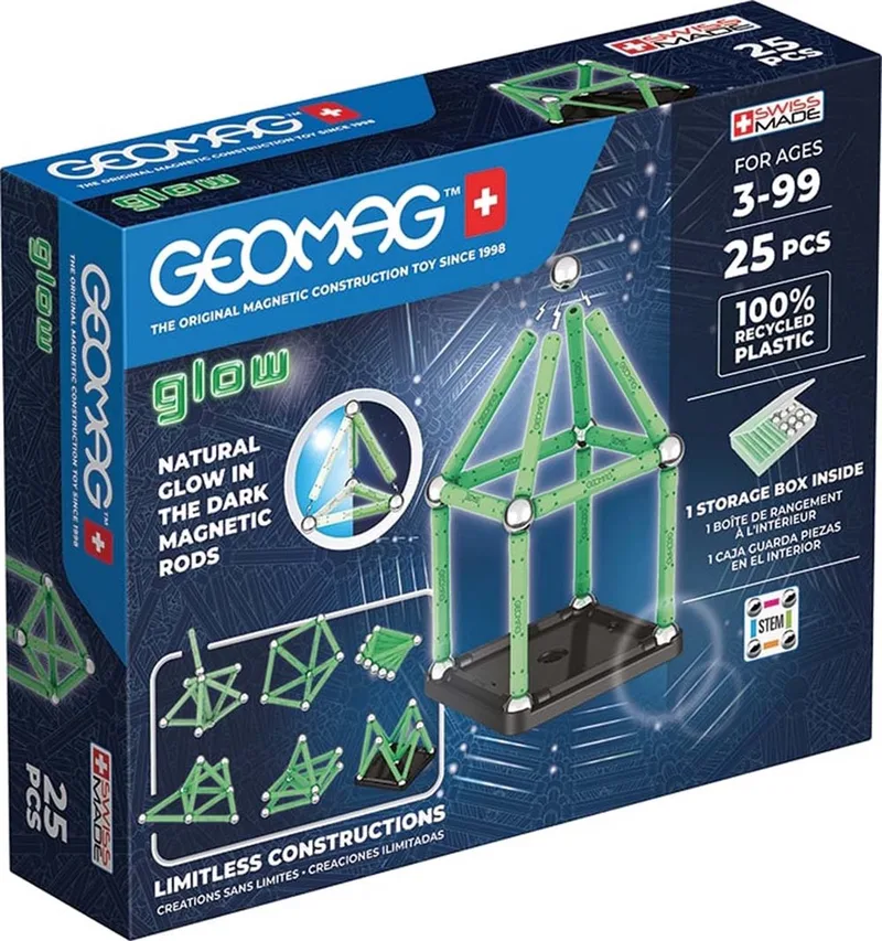 Classic Glow Recycled - Gloeiende Magnetische Bouwset - 25-delig - Vanaf 3 jaar by Geomag in Multikleur – product photo