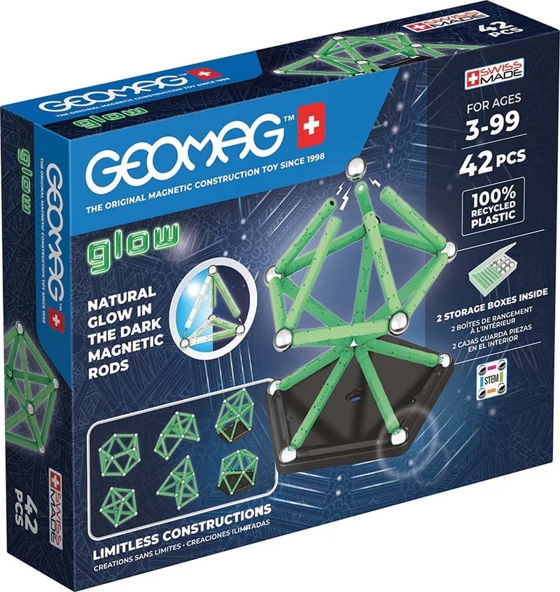 Classic Glow Recycled - Gloeiende Magnetische Bouwset - 42-delig - Vanaf 3 jaar by Geomag in Multikleur – product photo