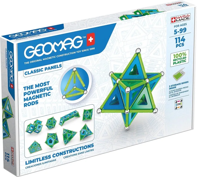 Classic Panels Green Line Recycled - Magnetisch Constructiespeelgoed - 114-delig - Vanaf 5 jaar de Geomag en Multikleur – photo du produit