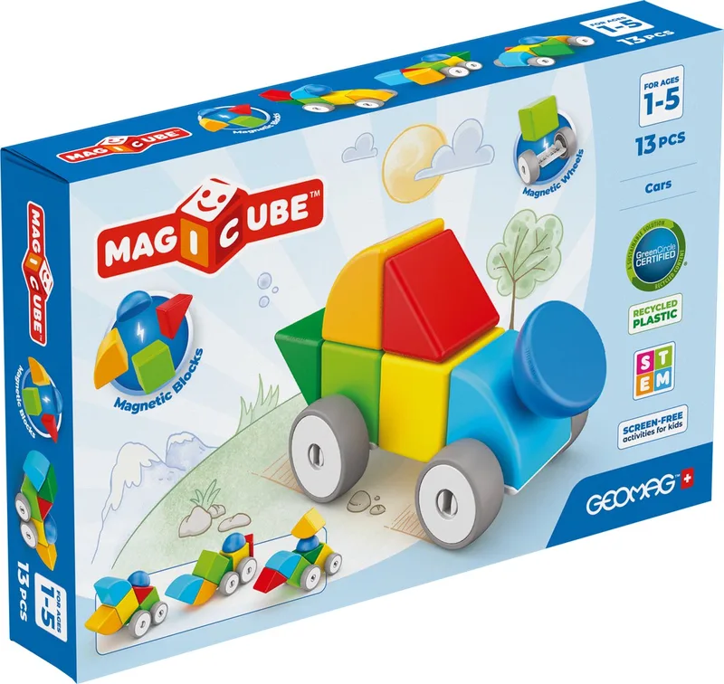MagiCube Blokken Auto's Recycled - Magnetische Bouwblokken - 13-delig - Vanaf 3 jaar fra Geomag i Rood – produktbillede