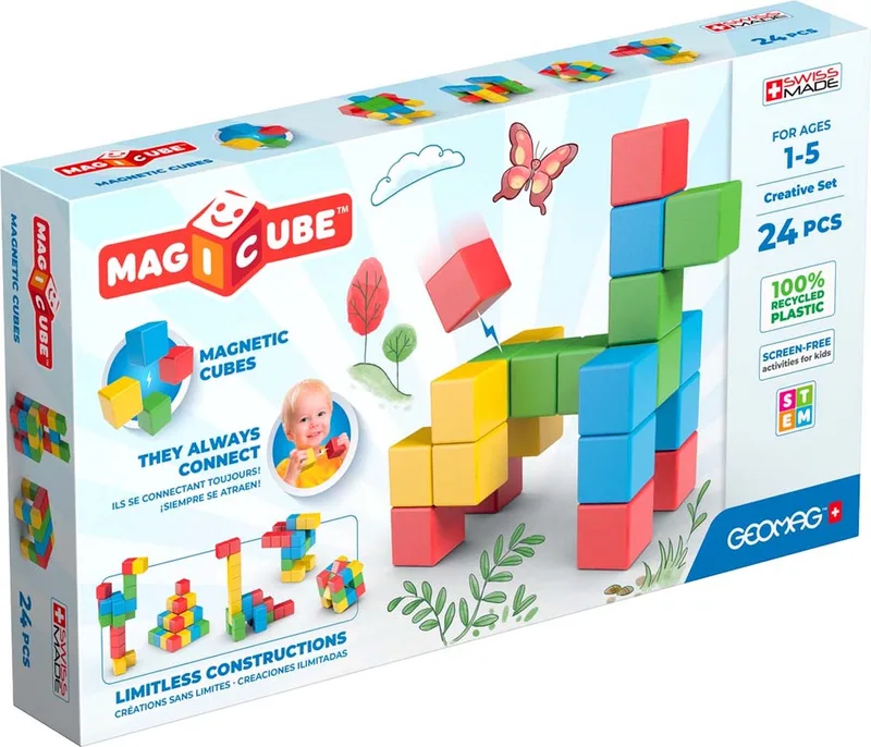 MagiCube Creative Recycled - Magnetische Bouwblokken - 24-delig - Vanaf 1 jaar by Geomag in Multikleur – product photo