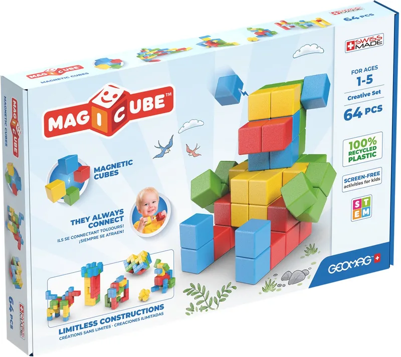 MagiCube Creative Set Recycled - Magnetische Bouwblokken Kleurrijk - 64-delig - Vanaf 3 jaar by Geomag in Multikleur – product photo