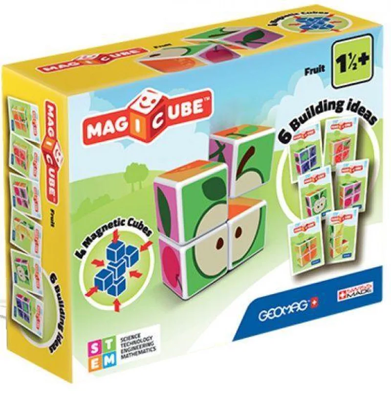 MagiCube Fruit Recycled - Magnetische Bouwblokken met Fruitthema - 4-delig - Vanaf 3 jaar by Geomag in Multikleur – product photo