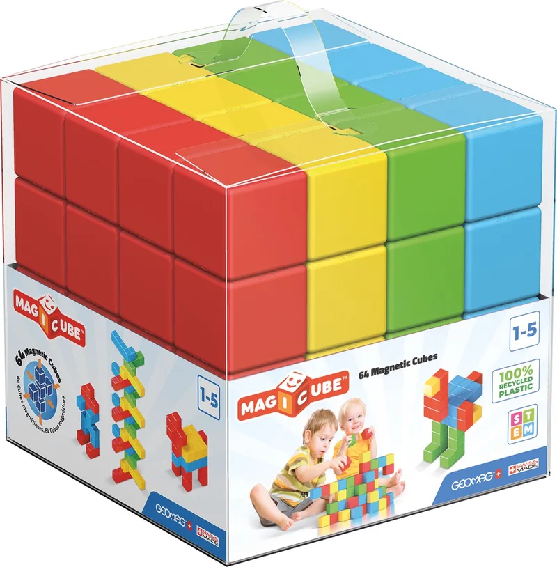 MagiCube Green Line Junior Recycled - Magnetische Bouwblokken - 24-delig - Vanaf 1 jaar by Geomag in Multikleur – product photo