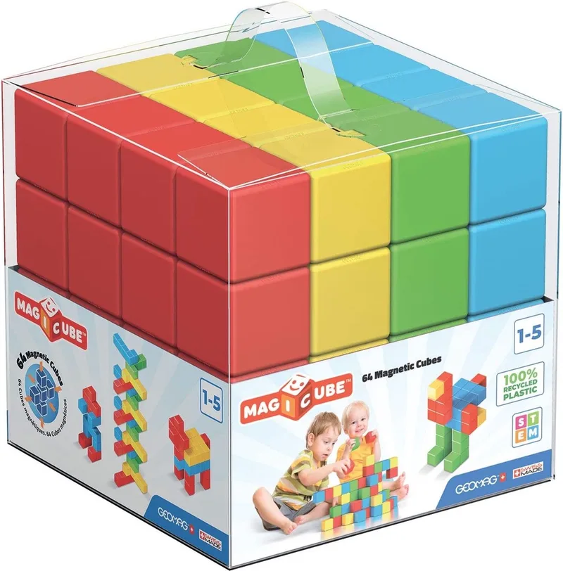 MagiCube Green Line Recycled - Magnetische Bouwblokken - 64-delig - Vanaf 4 jaar fra Geomag i Multikleur – produktbillede
