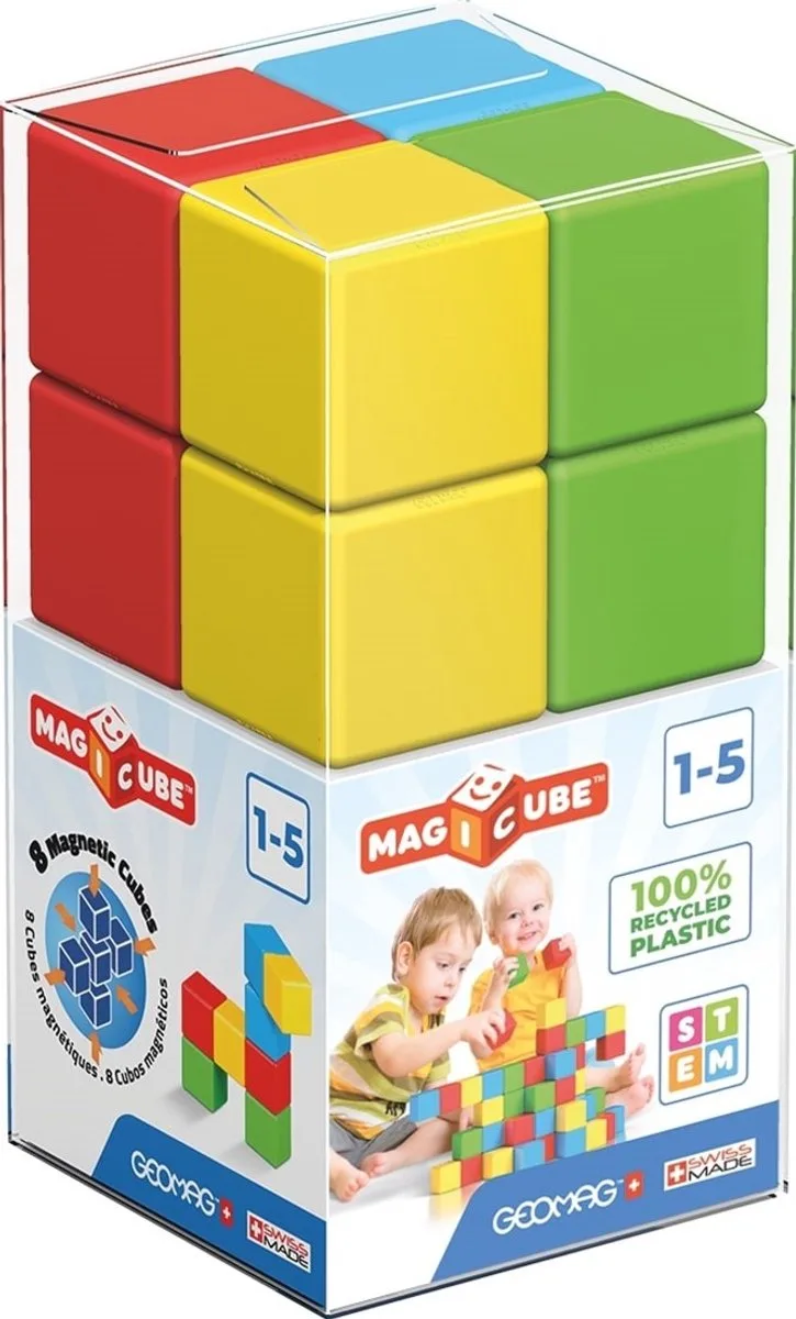 MagiCube Green Line Recycled - Magnetische Bouwblokken - 8-delig - Vanaf 1 jaar fra Geomag i Multikleur – produktbillede