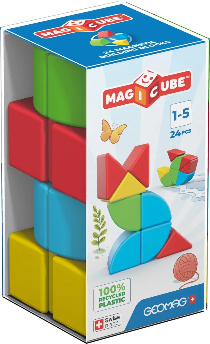 MagiCube Halve Kubussen en Kwart Cirkels Recycled - Magnetisch Speelgoed - 24-delig - Vanaf 1 jaar de Geomag en Multikleur – photo du produit