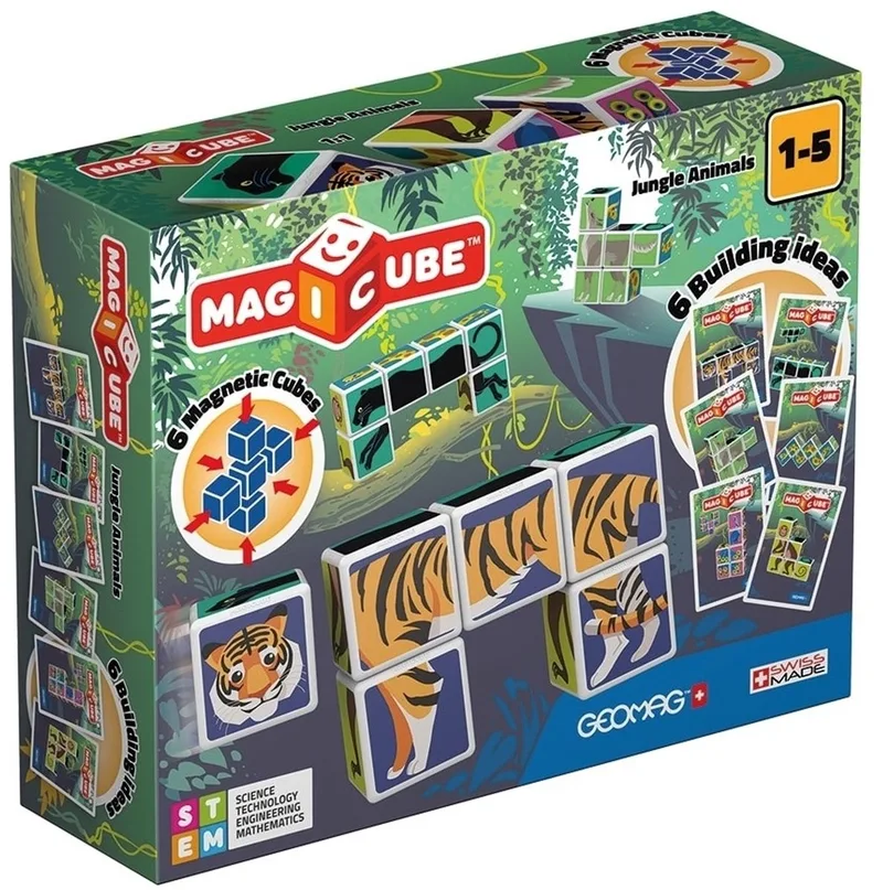 MagiCube Jungle Animals Junior - Magnetische Bouwblokken - 9-delig - Vanaf 1 jaar by Geomag in Multikleur – product photo