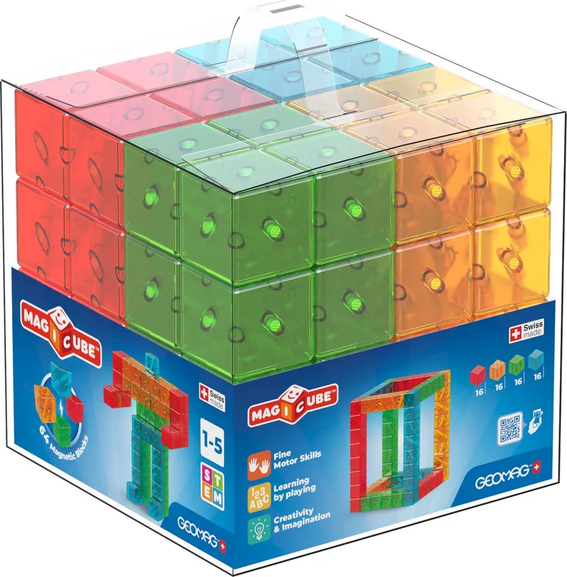 MagiCube Kleurrijk Recycled - Magnetische Bouwblokken - 64-delig - Vanaf 1 jaar fra Geomag i Multikleur – produktbillede