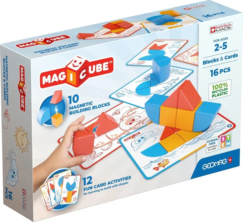 MagiCube Spelenderwijs Leren Recycled - Magnetische Blokken - 12-delig - Vanaf 3 jaar by Geomag in Multikleur – product photo