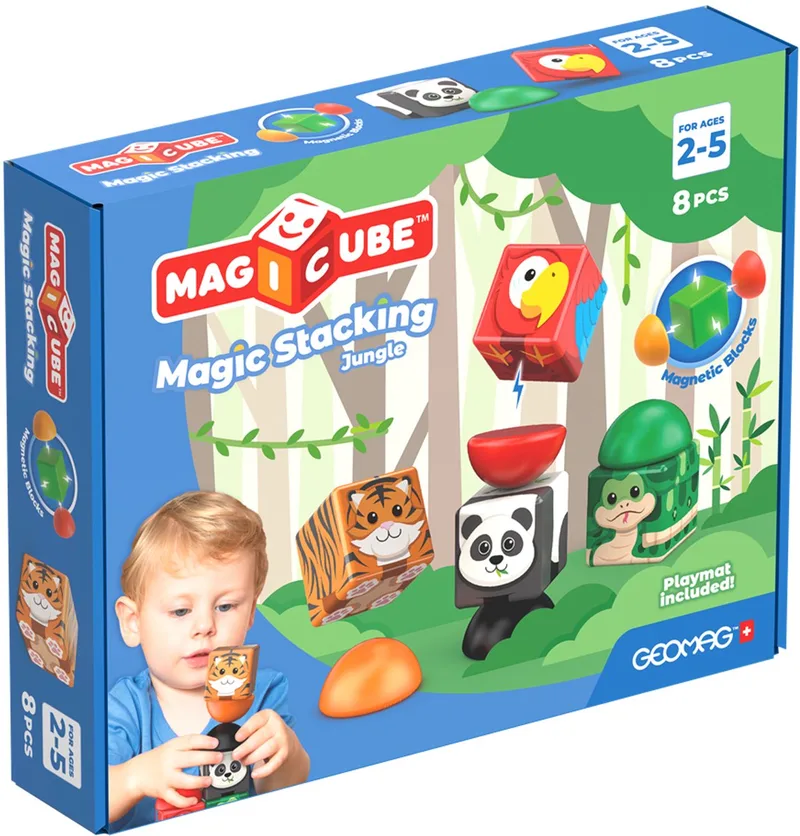 MagiCube Stacking Jungle - Magnetische Stapelblokken voor Peuters - 8-delig - Vanaf 2 jaar by Geomag in Multikleur – product photo
