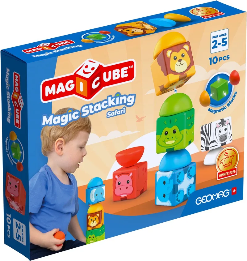 MagiCube Stacking Safari Recycled - Magnetische Stapelblokken - 10-delig - Vanaf 2 jaar de Geomag en Geel – photo du produit