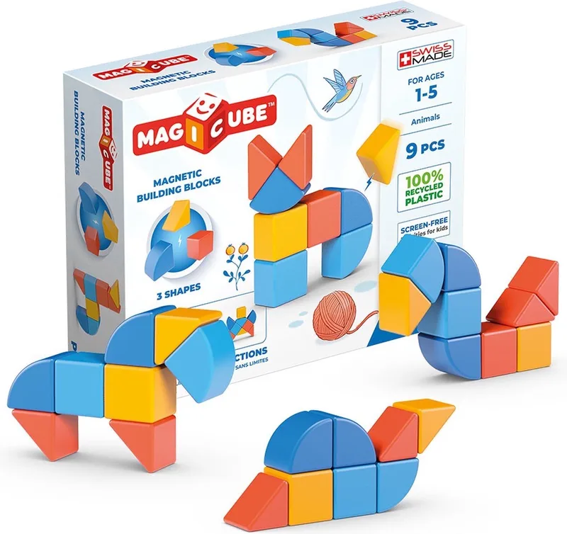 MagiCube Starter Set Dierenvormen Recycled - Magnetische Bouwblokken - 9-delig - Vanaf 1 jaar fra Geomag i Multikleur – produktbillede