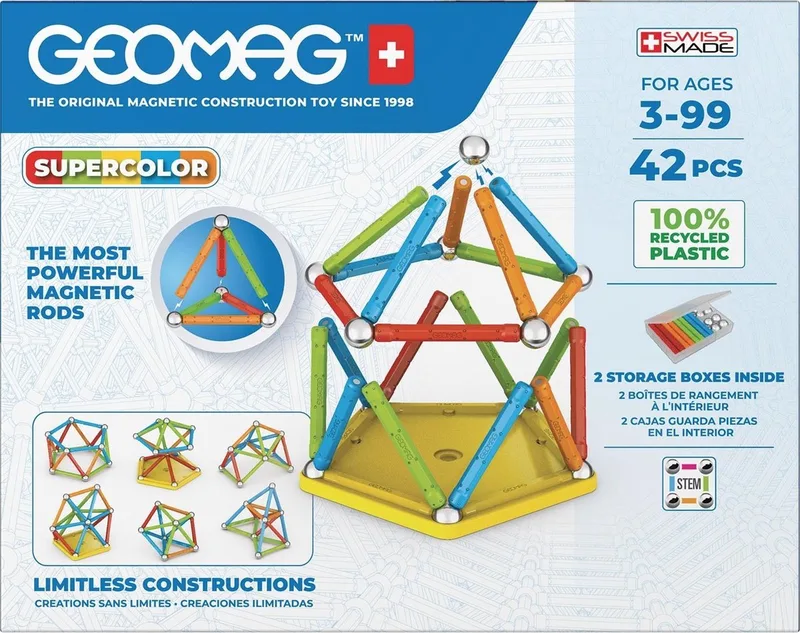 MagiCube Super Color Recycled - Magnetische Bouwblokken met Kleuraccenten - 42-delig - Vanaf 5 jaar by Geomag in Multicolour – product photo