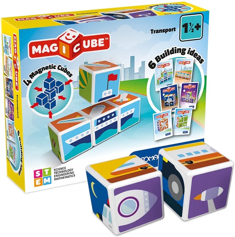 MagiCube Transport - Magnetische Bouwblokken met Voertuigen - 7-delig - Vanaf 1 jaar de Geomag en Multikleur – photo du produit