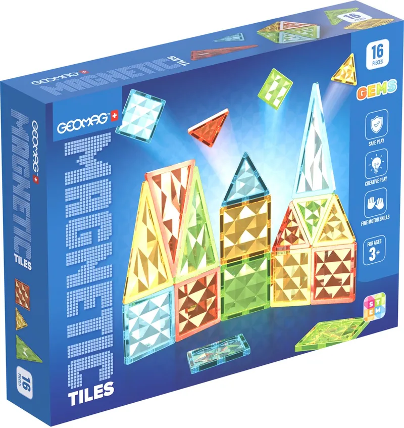 magnetisch speelgoed Magnetic Tiles Gems 16 bouwset. från Geomag i Meerkleurig – produktbild