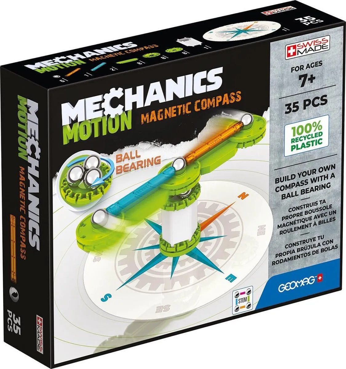 Mechanics Motion Recycled Compass - Bewegend Magnetisch Constructiespeelgoed - 35-delig - Vanaf 8 jaar de Geomag en Multicolore – photo du produit