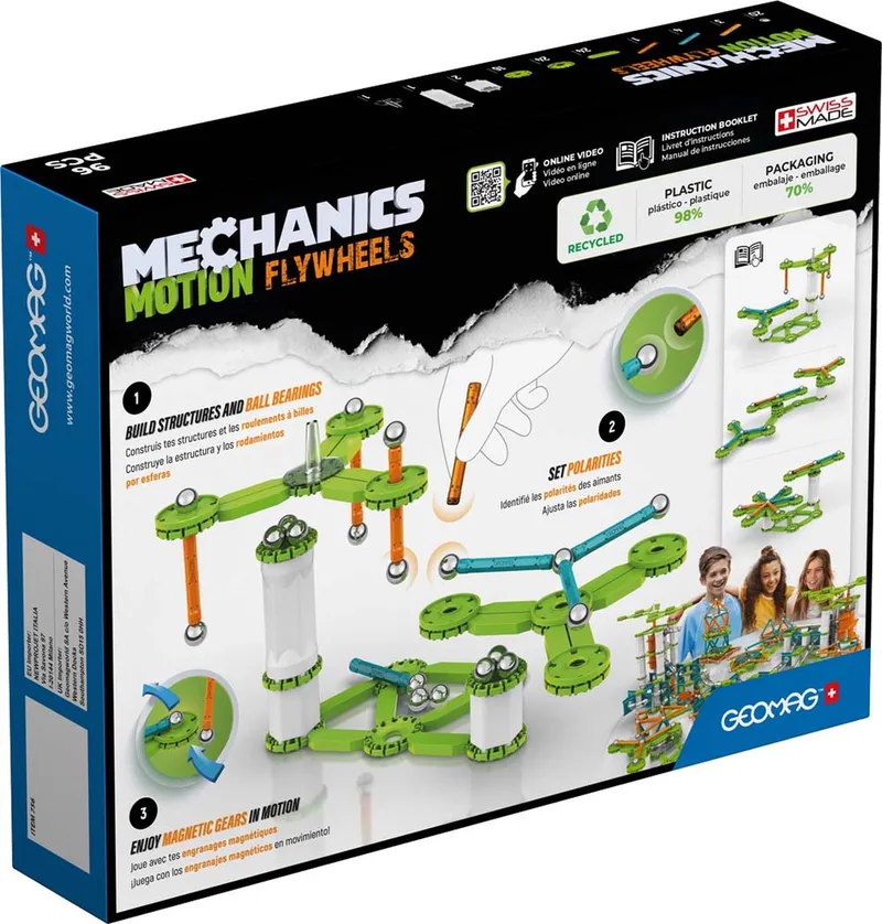 Mechanics Motion Recycled Flywheels - Magnetisch Constructiespeelgoed met Vliegwielen - 96-delig fra Geomag i Multikleur – produktbillede