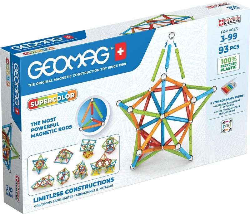 Super Color Recycled - Magnetisch Constructiespeelgoed met Panelen - 93-delig - Vanaf 3 jaar van Geomag in Multikleur – productfoto