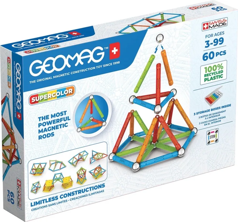 Super Color Recycled - Magnetisch Constructiespeelgoed met Panelen - 60-delig - Vanaf 3 jaar de Geomag en Multikleur – photo du produit