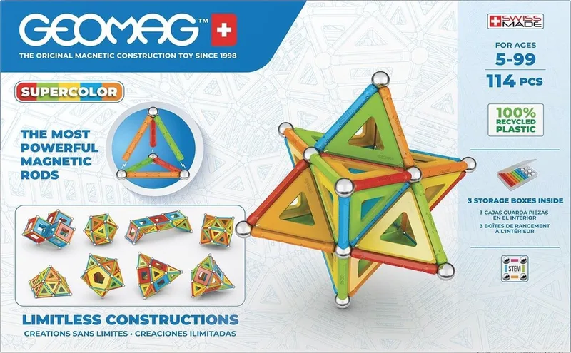Super Color Recycled - Magnetisch Constructiespeelgoed met Panelen - 114-delig - Vanaf 5 jaar by Geomag in Multikleur – product photo