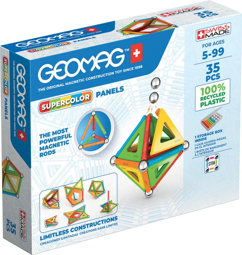 Super Color Recycled - Magnetisch Constructiespeelgoed met Panelen - 35-delig - Vanaf 5 jaar by Geomag in Multikleur – product photo