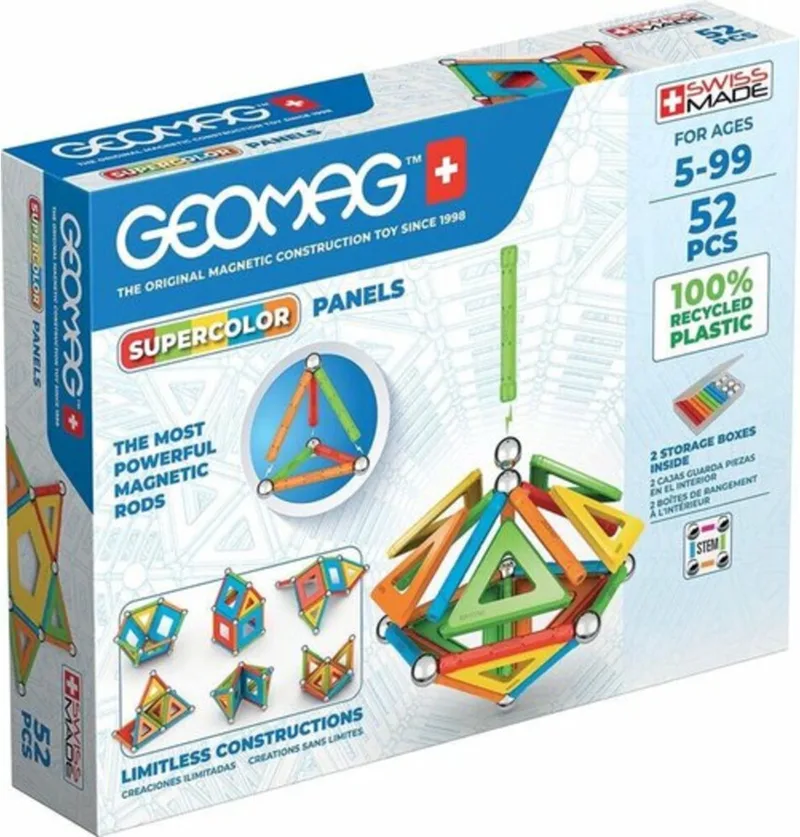 Super Color Recycled - Magnetisch Constructiespeelgoed met Panelen - 52-delig - Vanaf 5 jaar by Geomag in Multikleur – product photo